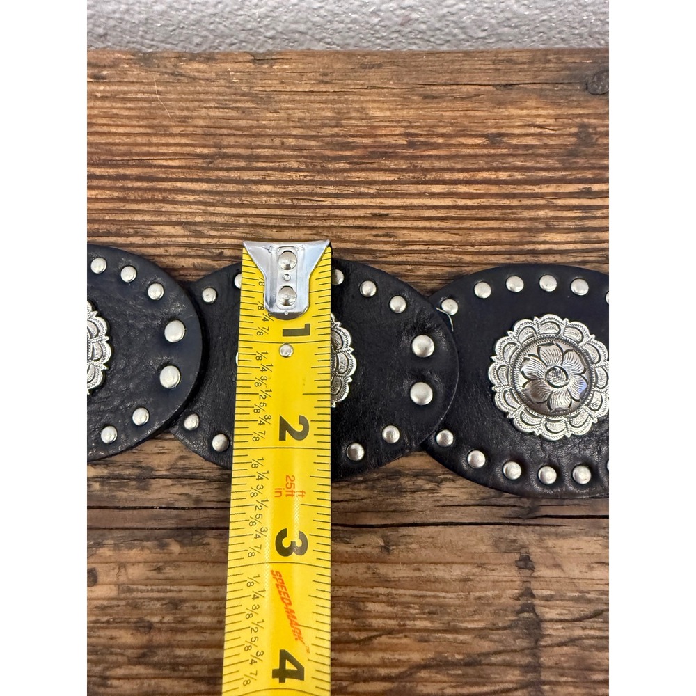 Vintage Fossil Womens Black Silver Western Concho Belt Genuine Leather Boho Med - Picture 4 of 8
